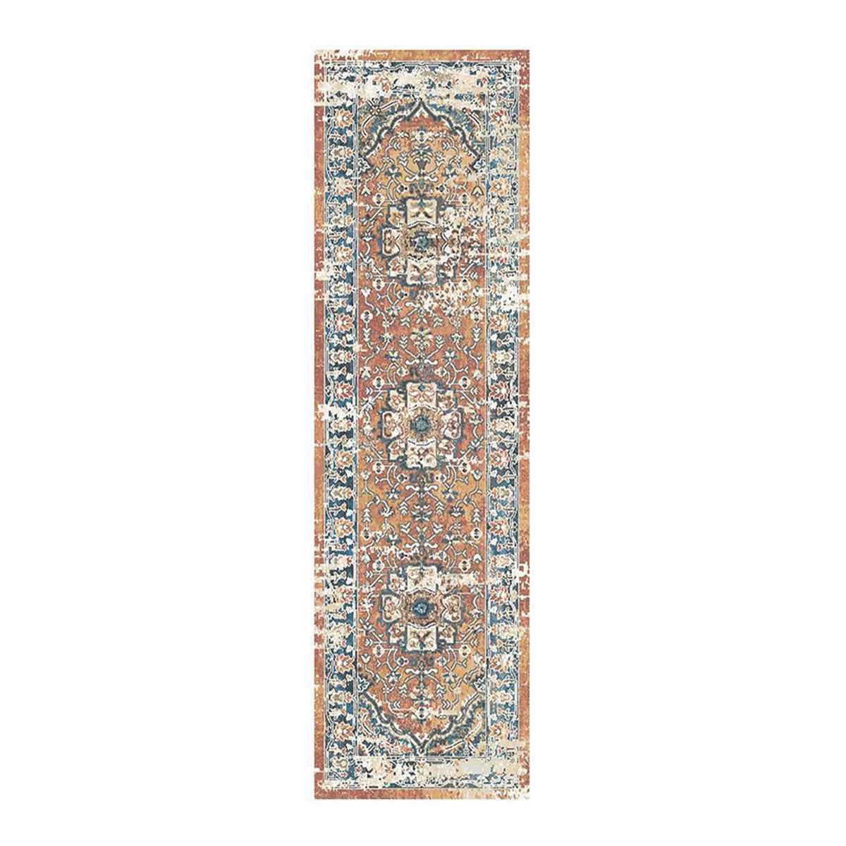8' Rust Oriental Distressed Runner Rug With Fringe