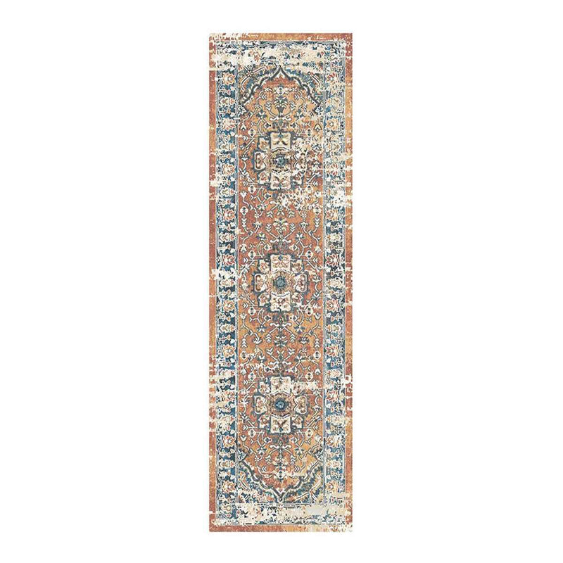 8' Rust Oriental Distressed Runner Rug With Fringe