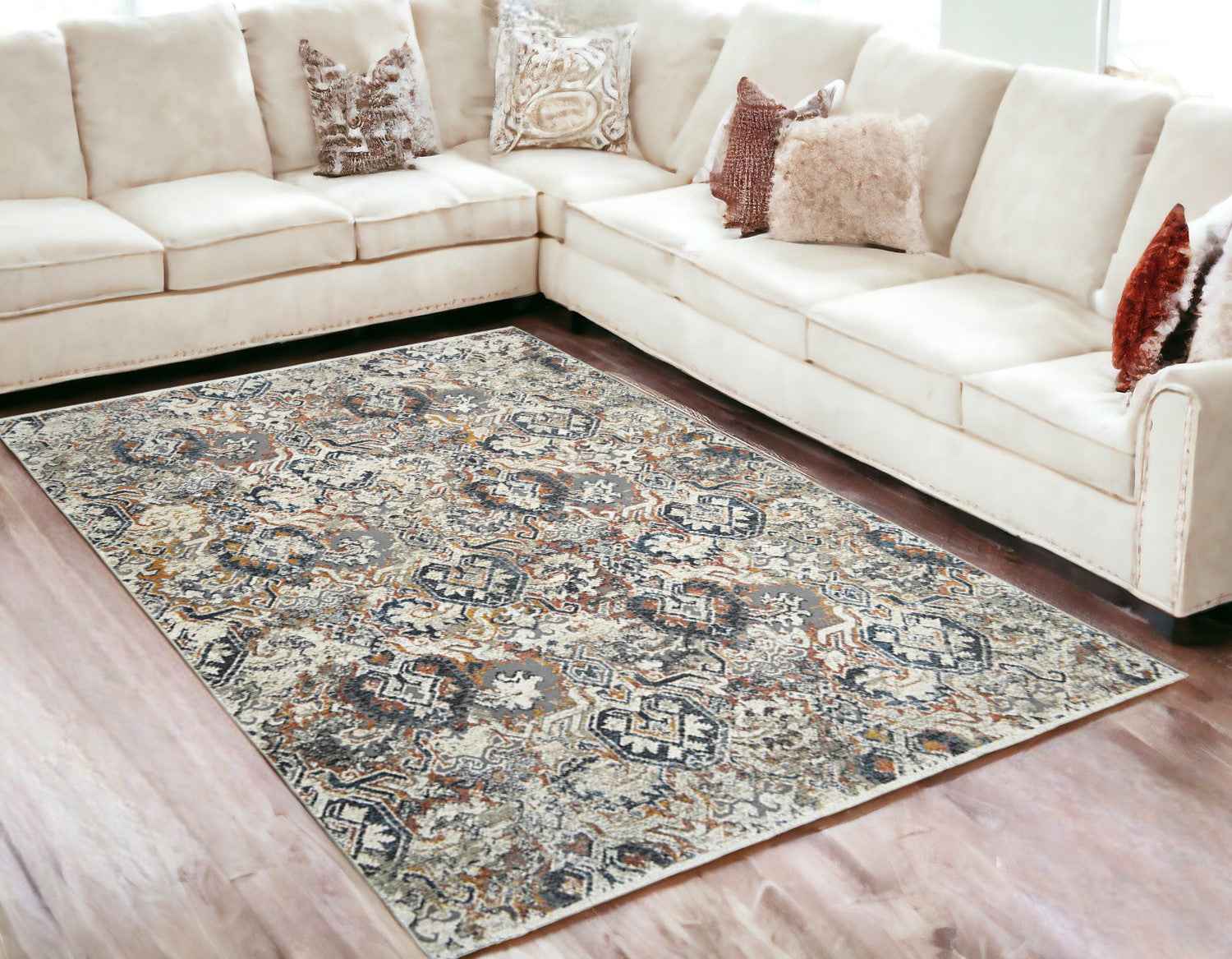 5' x 8' Rust Oriental Distressed Area Rug With Fringe