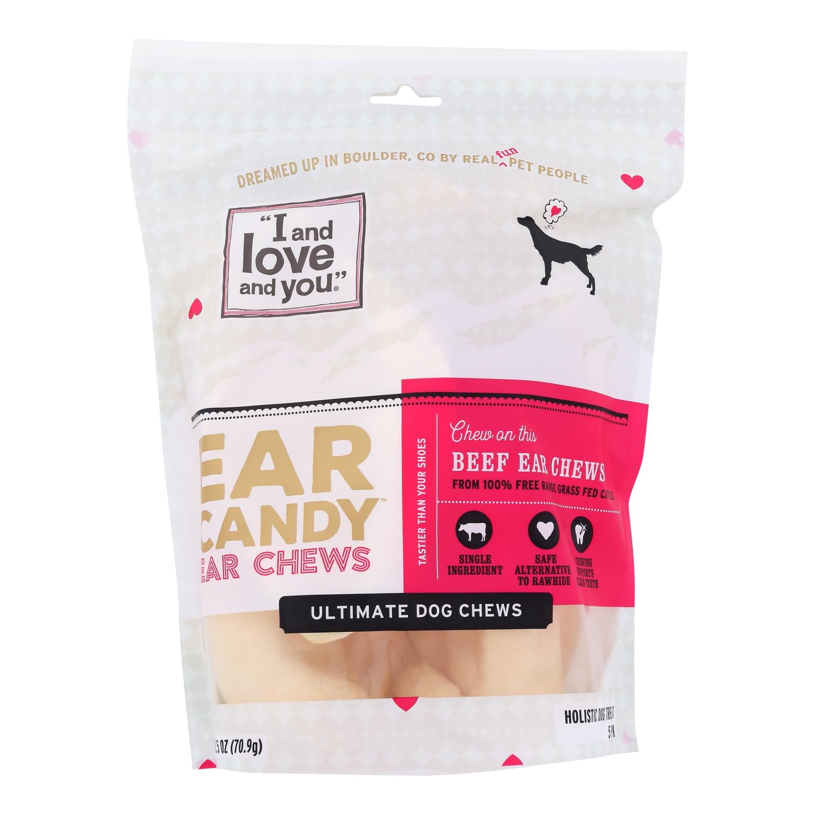 I And Love And You Dog Chews - Ear Candy - Beef Ear - 5 Count - Case Of 6 - GreatEagleInc