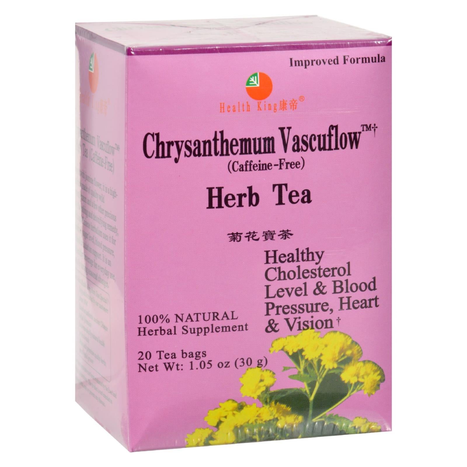 Health King Chrysanthemum Vascuflow Herb Tea - 20 Tea Bags - Eco-Friendly Home & Grocery