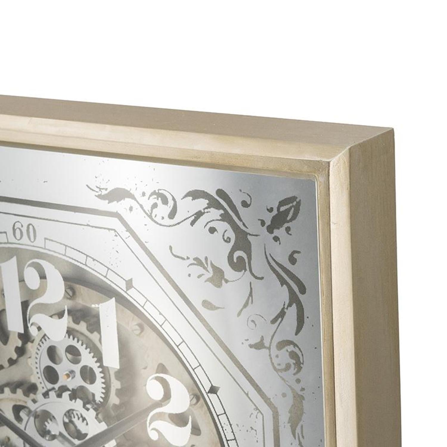 24" Square Gold and Silver Wood and Mirror Exposed Gear Wall Clock - Home Decor