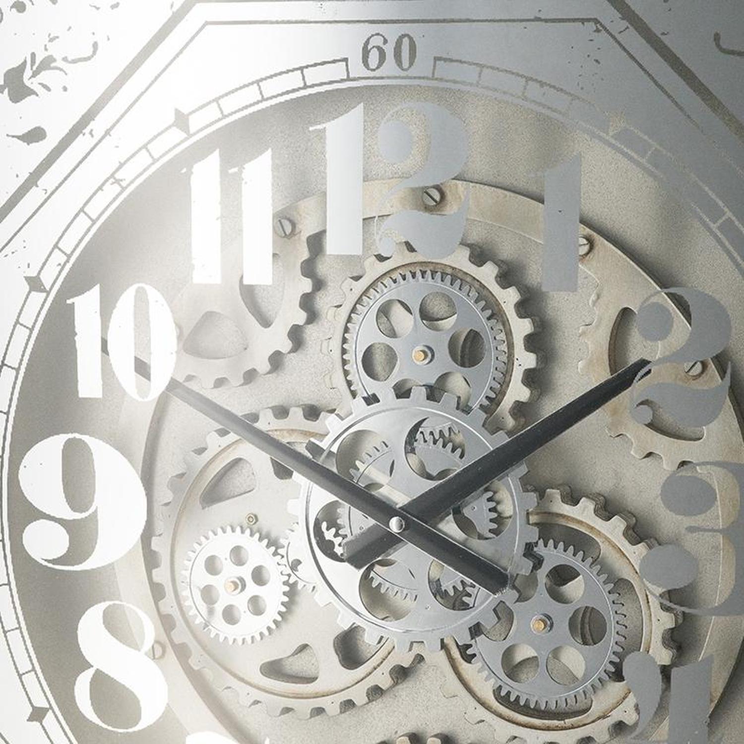 24" Square Gold and Silver Wood and Mirror Exposed Gear Wall Clock - Home Decor
