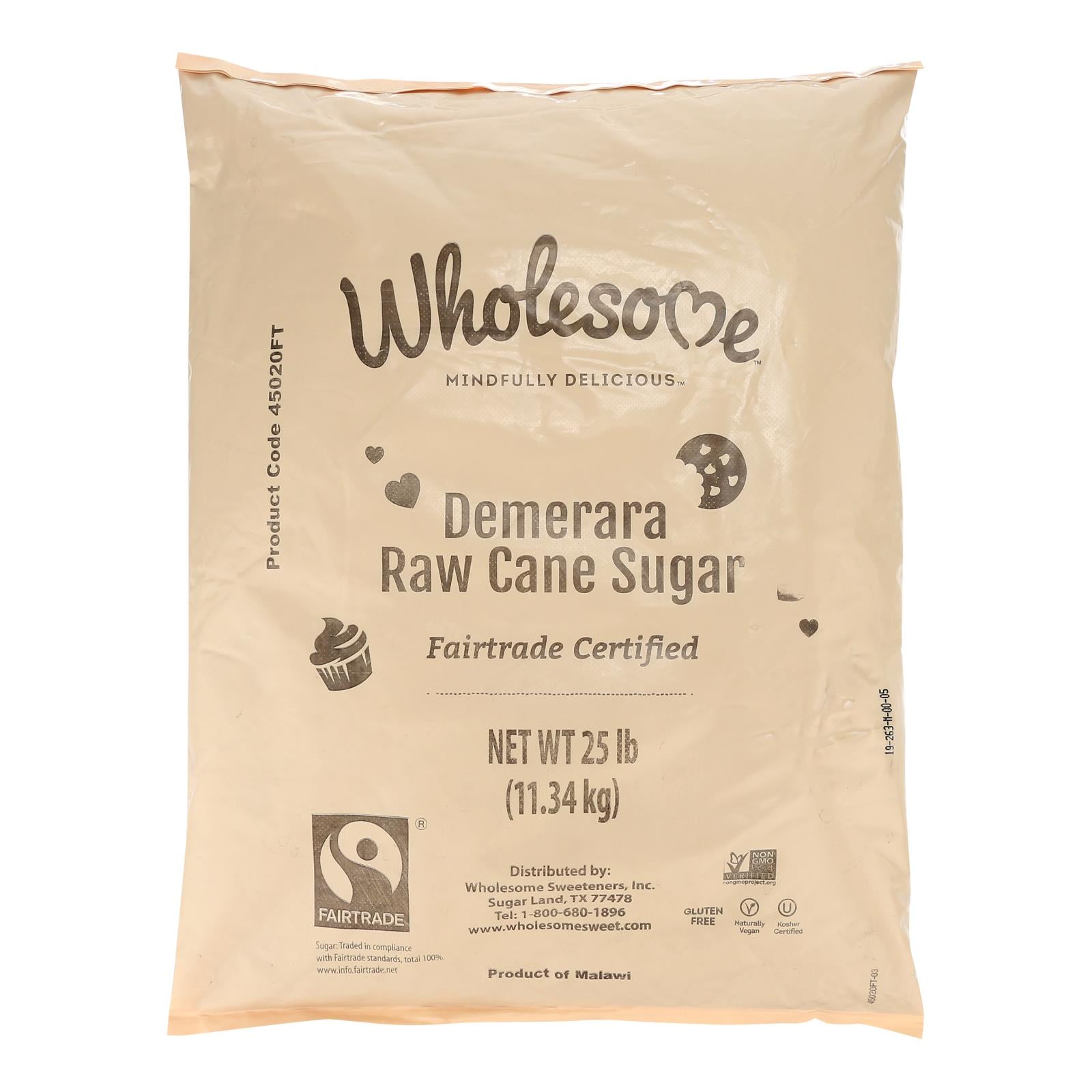 Wholesome Sweeteners Turbinado Sugar Raw Cane Sugar - Single Bulk Item - 25lb - Eco-Friendly Home & Grocery