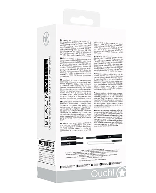 Shots Ouch Black & White Velcro Collar W/leash & Hand Cuffs - Black - GreatEagleInc