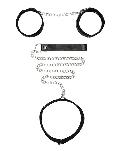 Shots Ouch Black & White Velcro Collar W/leash & Hand Cuffs - Black - GreatEagleInc