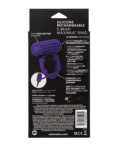 Silicone Rechargeable 5 Bead Maximus Ring - Purple - GreatEagleInc