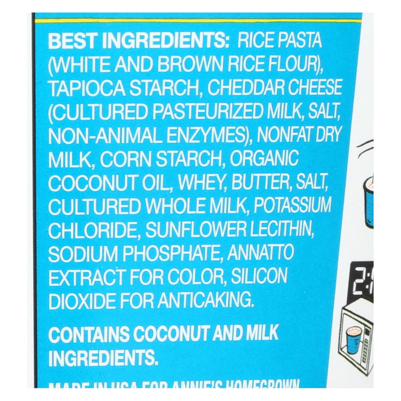 Annie's Homegrown Gluten Free Rice Pasta And Cheddar Microwavable Mac And Cheese Cup - Case Of 12 - 2.01 Oz. - GreatEagleInc