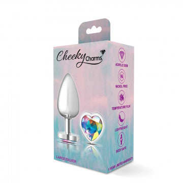 Cheeky Charms Heart Clear Iridescent Silver Plug - GreatEagleInc