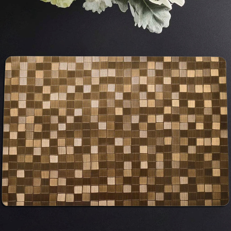 Gold and brown mosaic PVC placemat, textured rectangular dining mat