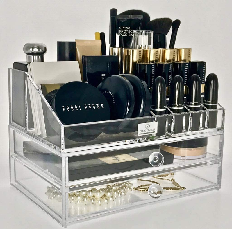 Clear Makeup Organizers - 19 Slots and 2 Drawers - 1 / The Hartfo Beaded Placemats - Home Decor