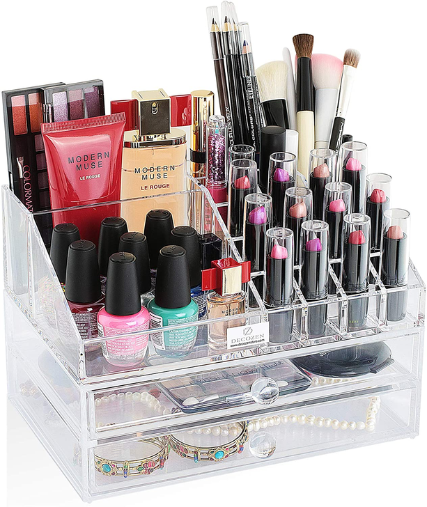 Clear Makeup Organizers - 19 Slots and 2 Drawers - 1 / The Hartfo Beaded Placemats - Home Decor