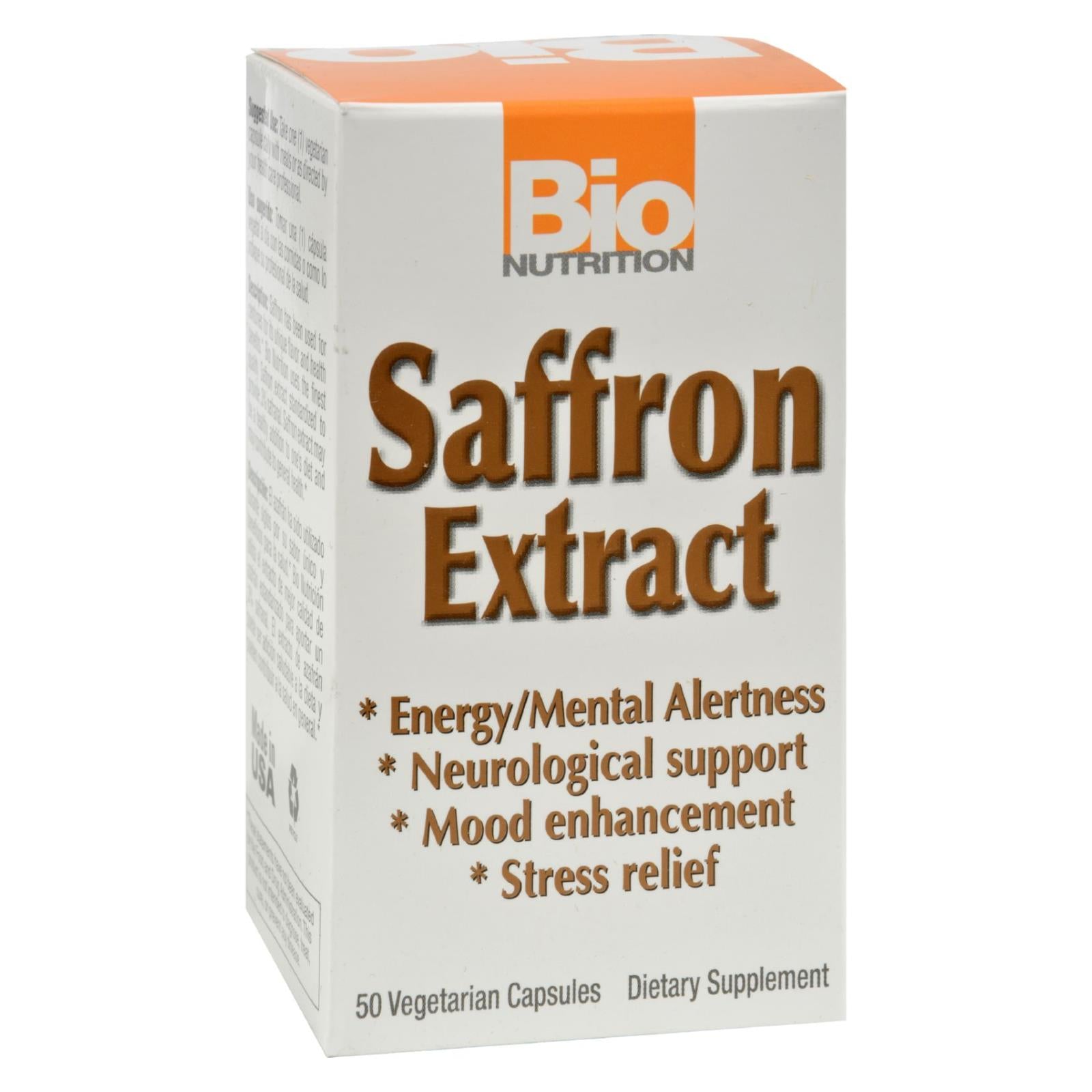 Bio Nutrition - Saffron Extract - 50 Vegetarian Capsules - GreatEagleInc