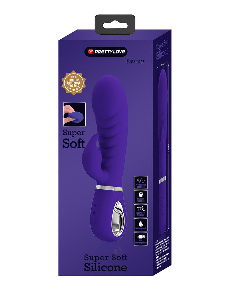 Prescott Super Soft Rabbit Silicone Vibrator -  Purple - GreatEagleInc