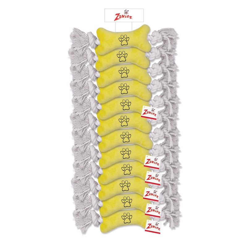 ZA Tiny Tugger clip strip with yellow paw-print segments and gray fringe, 12-pack