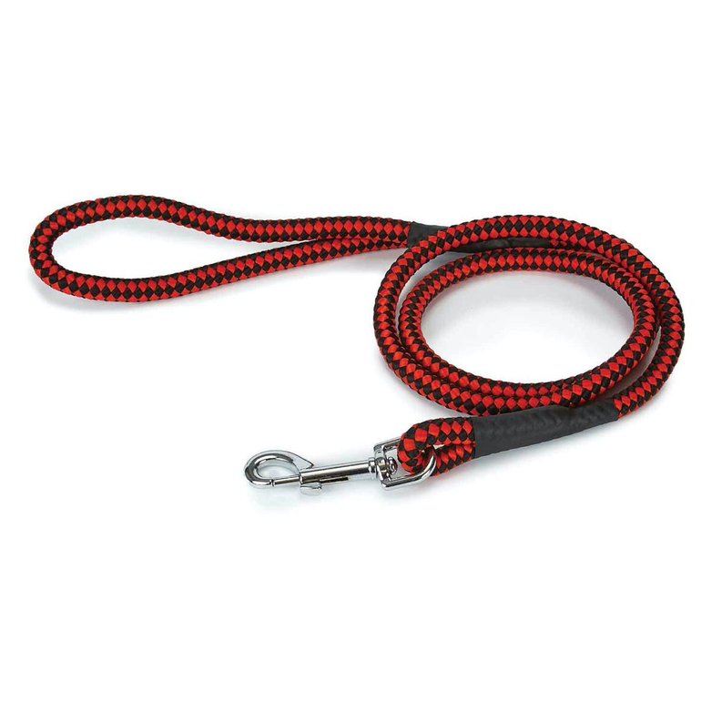DGR braided dog lead, red-and-black 10mm x 48in, with metal snap hook and clip