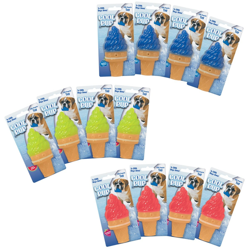 Mini dog ice cream cone toy 12-pack, assorted blue, green, and red