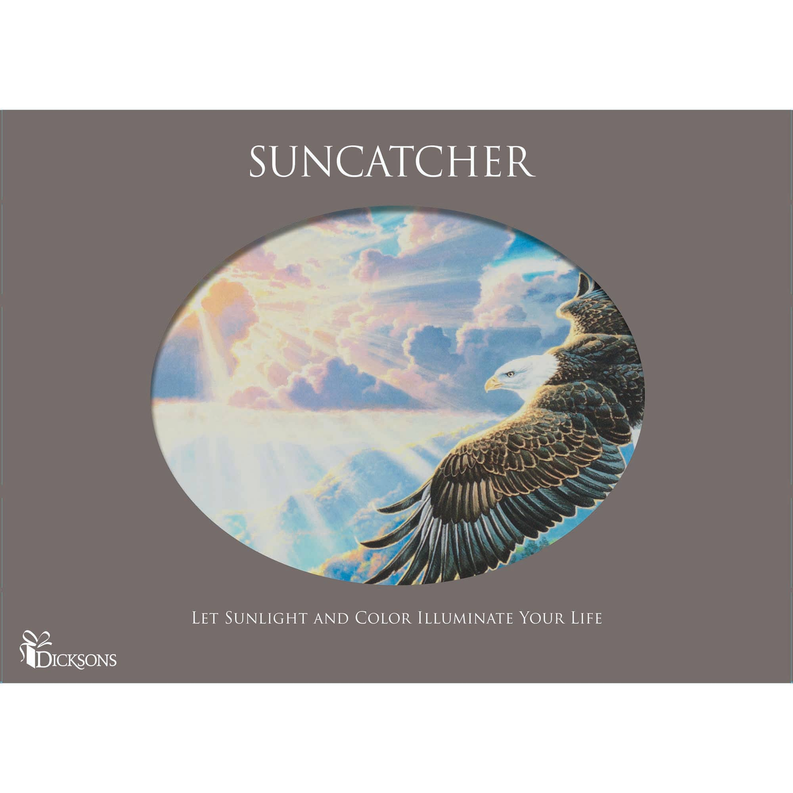 Round eagle sun catcher graphic with bright sky and cloud artwork