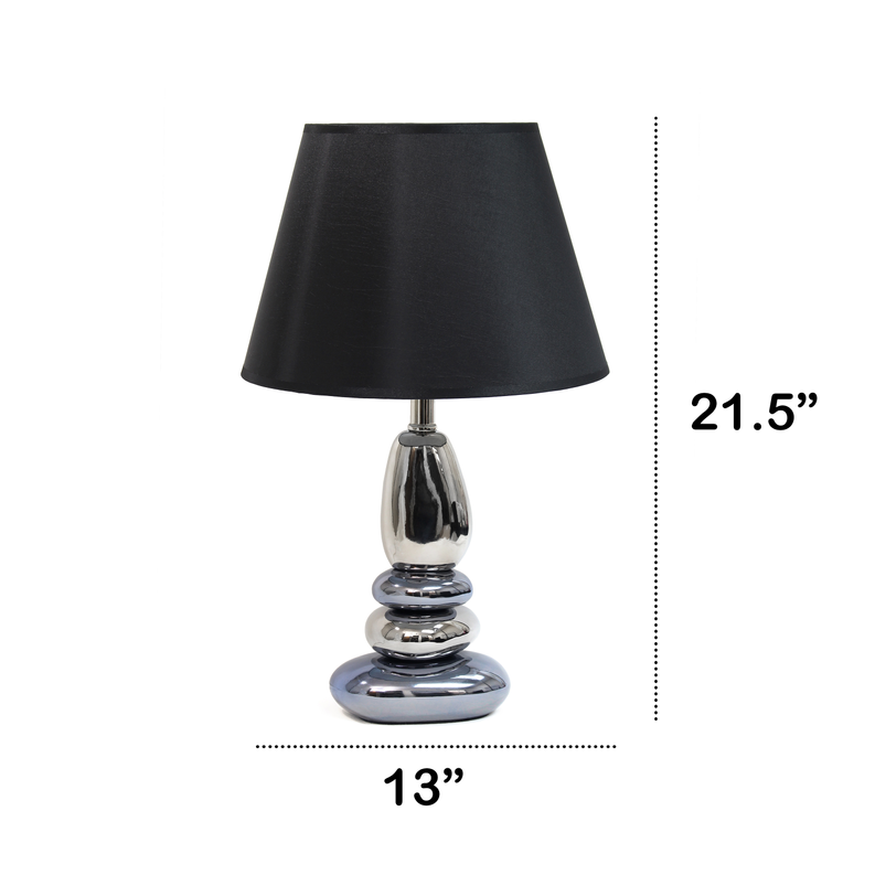 Black fabric table lamp shade with chrome stacked base
