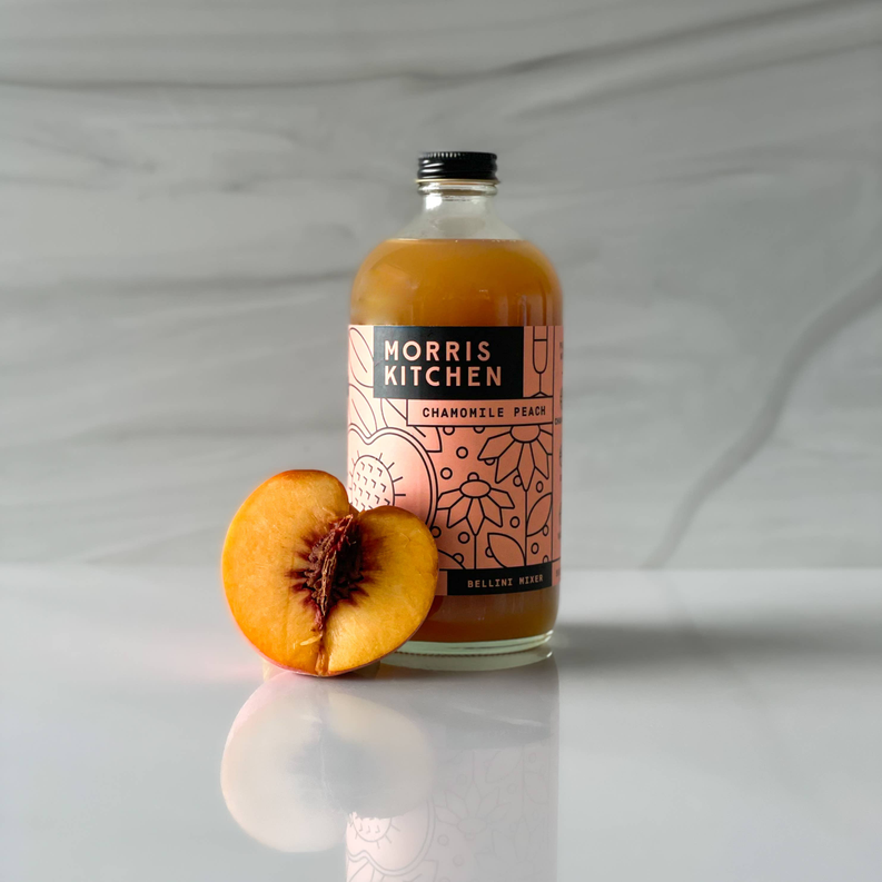 Morris Kitchen chamomile peach mixer bottle with peach half