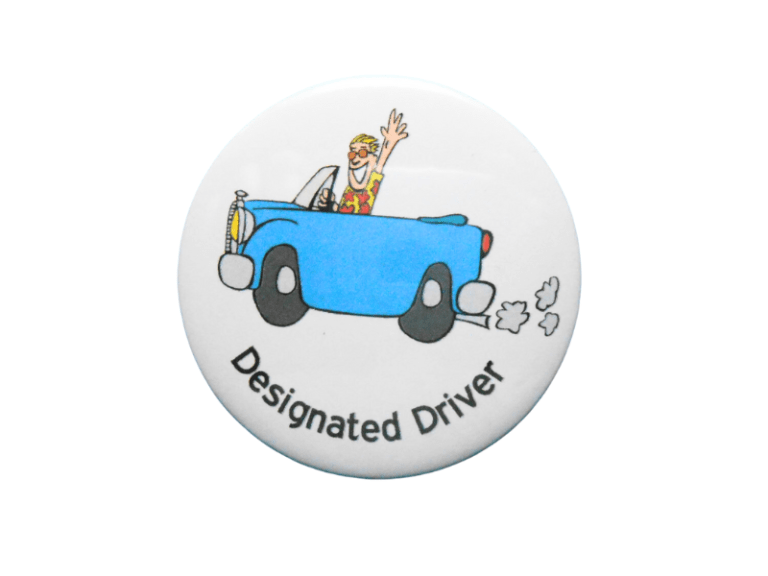 Round button with blue car illustration and 'Designated Driver' text
