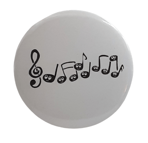2.25-inch round button with black musical notes icon design