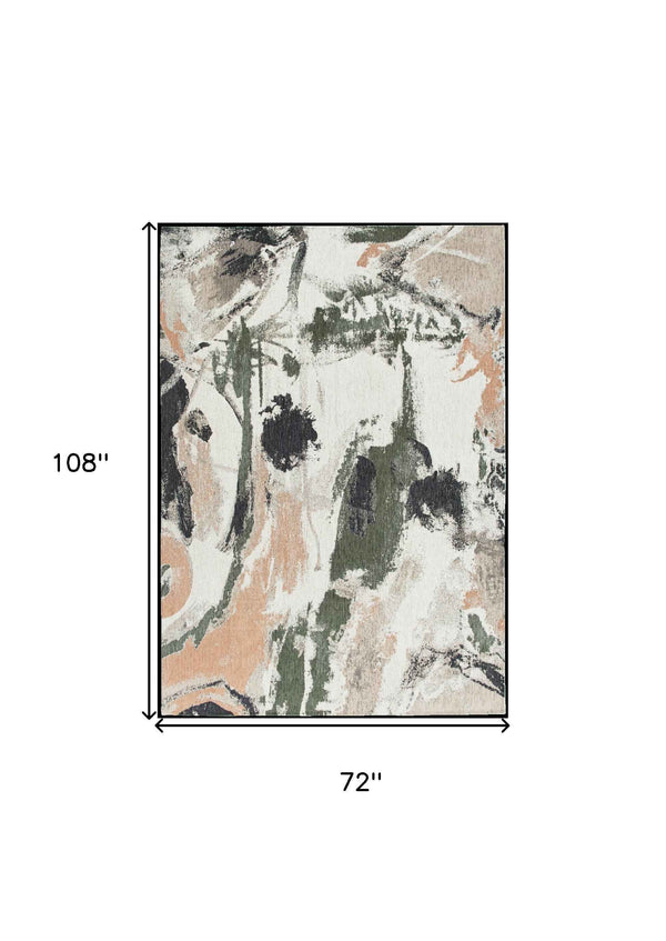 7' x 9' Gray and Orange Abstract Non Skid Area Rug