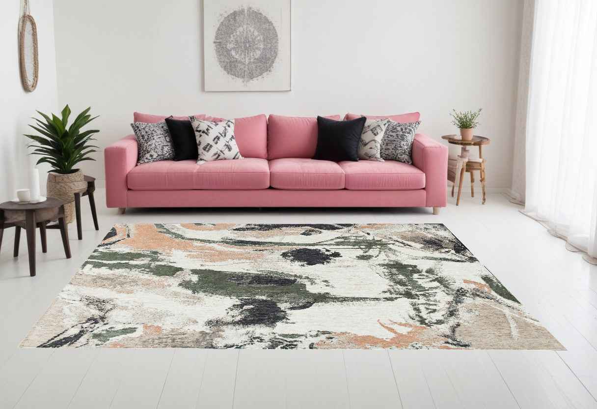 7' x 9' Gray and Orange Abstract Non Skid Area Rug