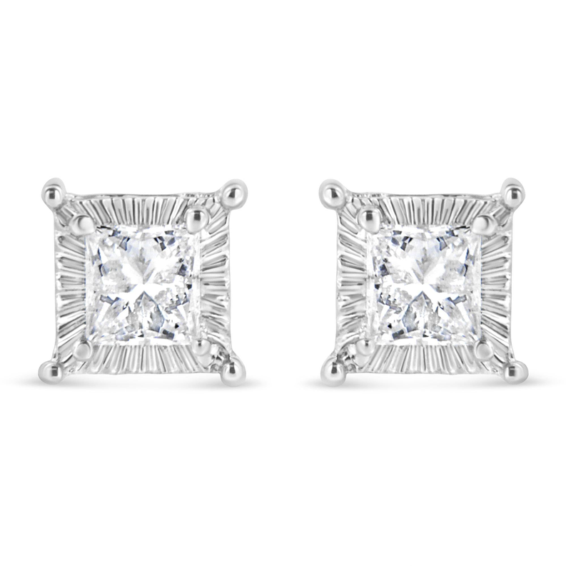 .925 Sterling Silver 1/2 Cttw Princess-cut Diamond Stud Earring (I-J Color, I2-I3 Clarity) Luxcom