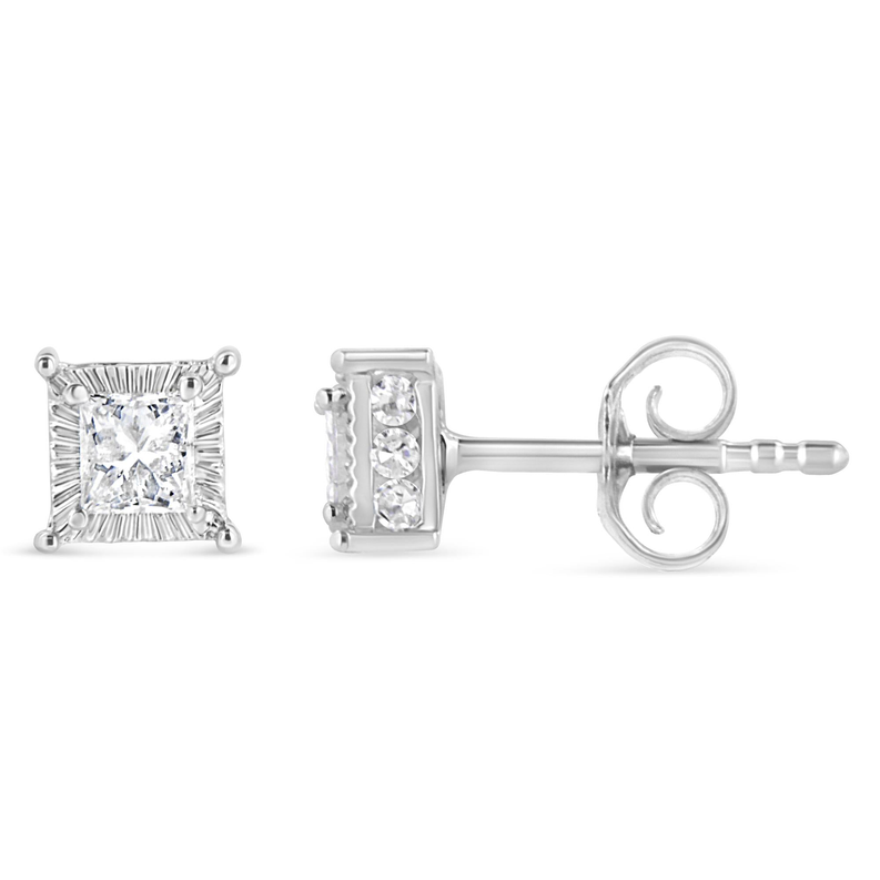 .925 Sterling Silver 1/2 Cttw Princess-cut Diamond Stud Earring (I-J Color, I2-I3 Clarity) Luxcom