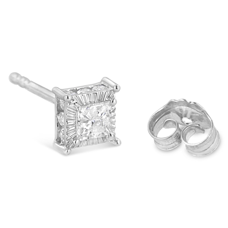 .925 Sterling Silver 1/2 Cttw Princess-cut Diamond Stud Earring (I-J Color, I2-I3 Clarity) Luxcom