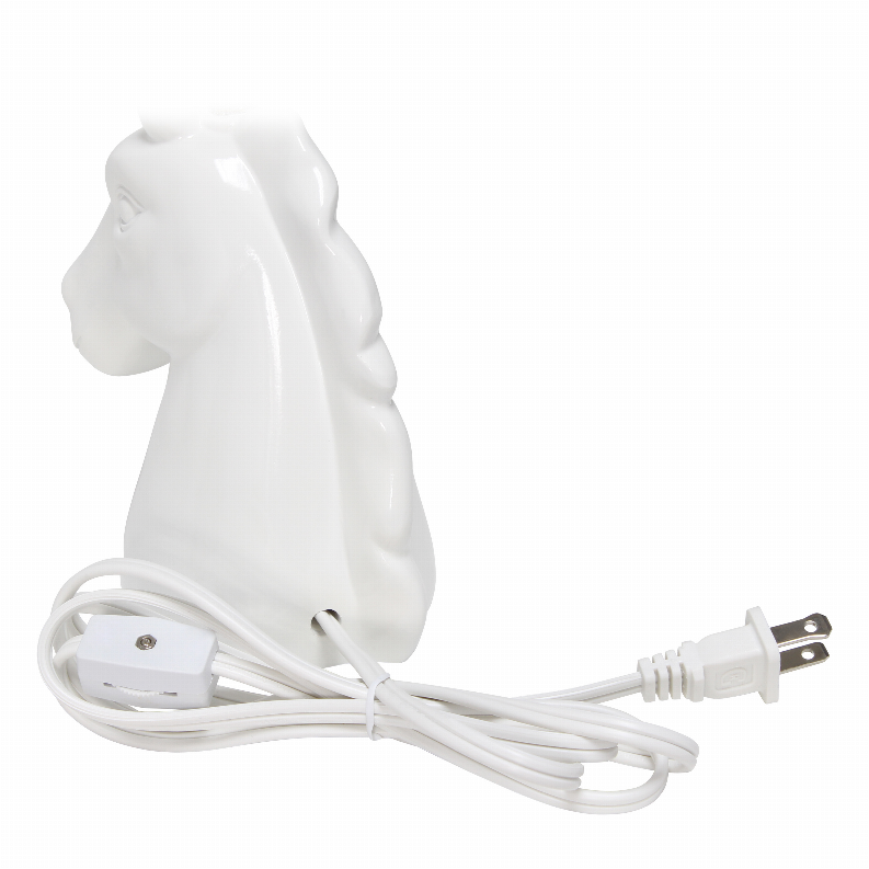 White unicorn table lamp base with power cord and two-prong plug