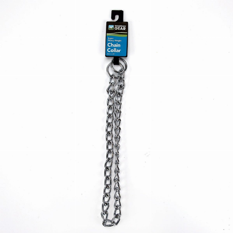 Heavyweight metal chain collar with circular ring and long silver link chain