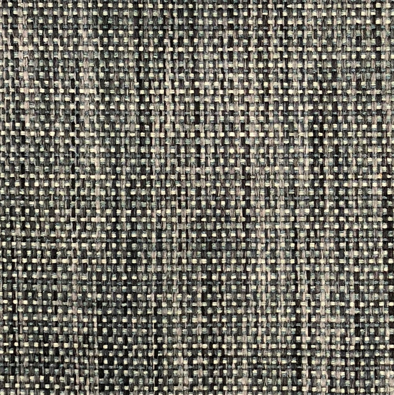 Gray-and-blue woven pillow fabric close-up, tight grid with white flecks