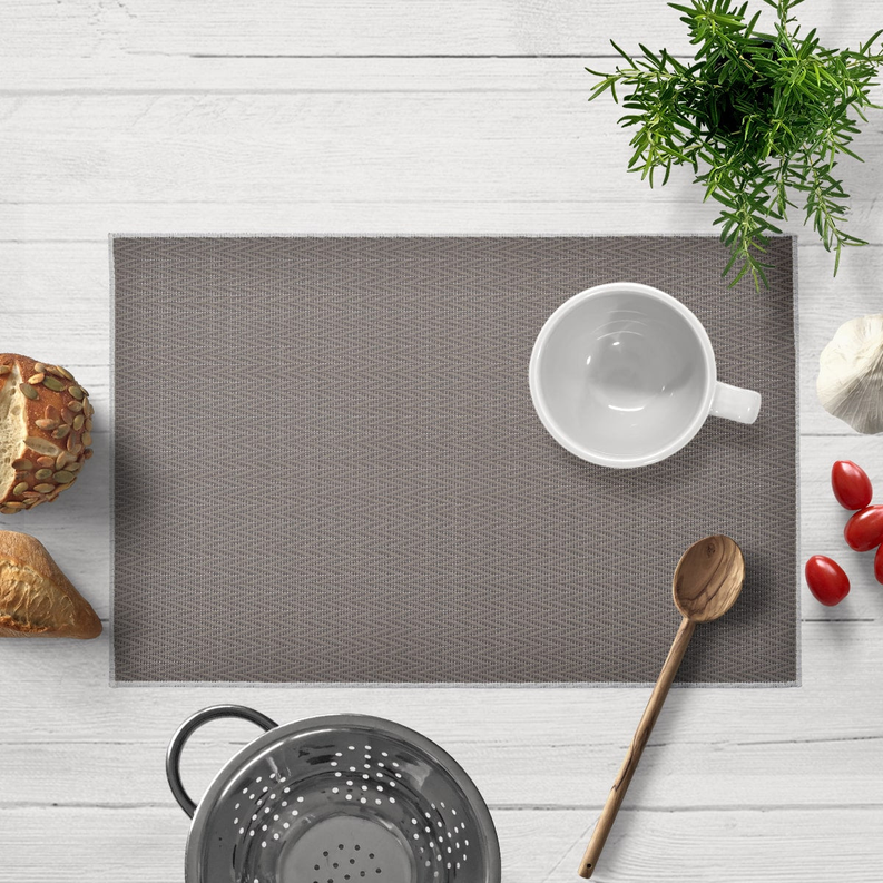 Gray PVC placemat with woven texture, rectangular with rounded corners