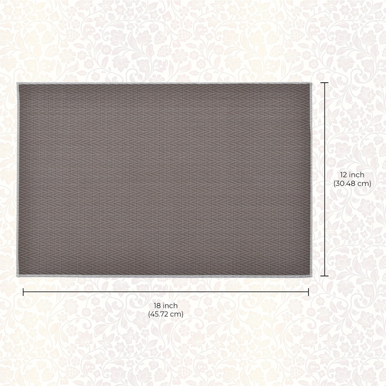 Dark gray PVC placemat, woven texture, 18 x 12 in dimensions shown
