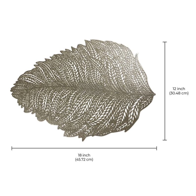 Brown leaf cut-out vinyl placemat, oval leaf design; 18 in x 12 in