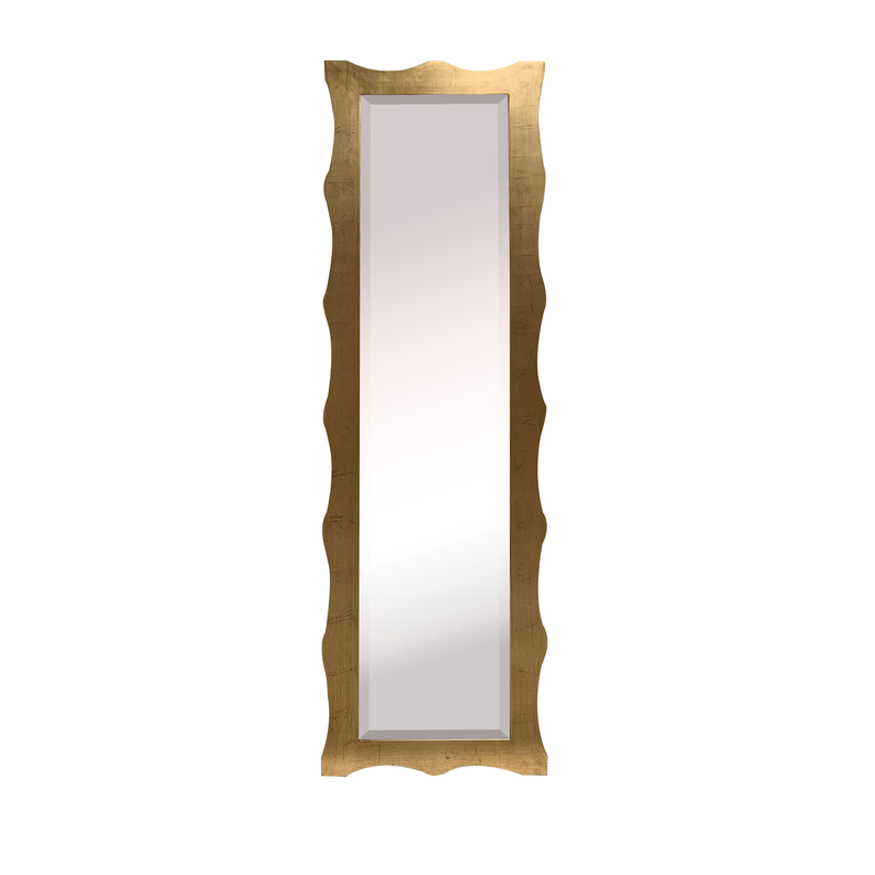 Tall rectangular mirror with gold wavy leaf solid wood frame