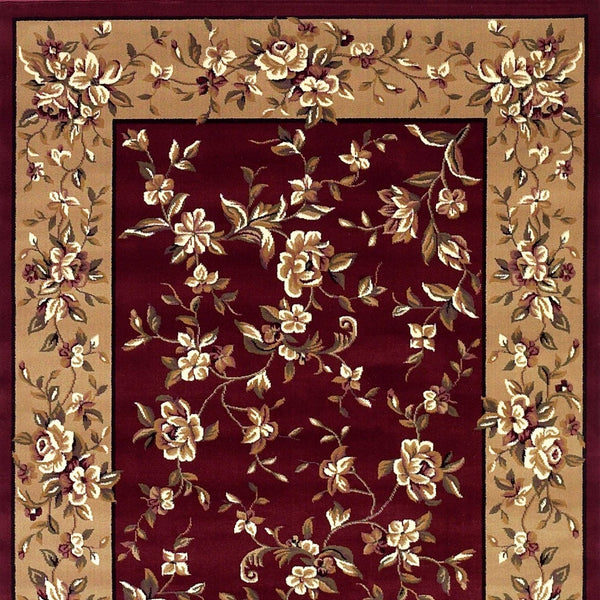 10'X13' Red Beige Machine Woven Floral Traditional Indoor Area Rug Default Title
