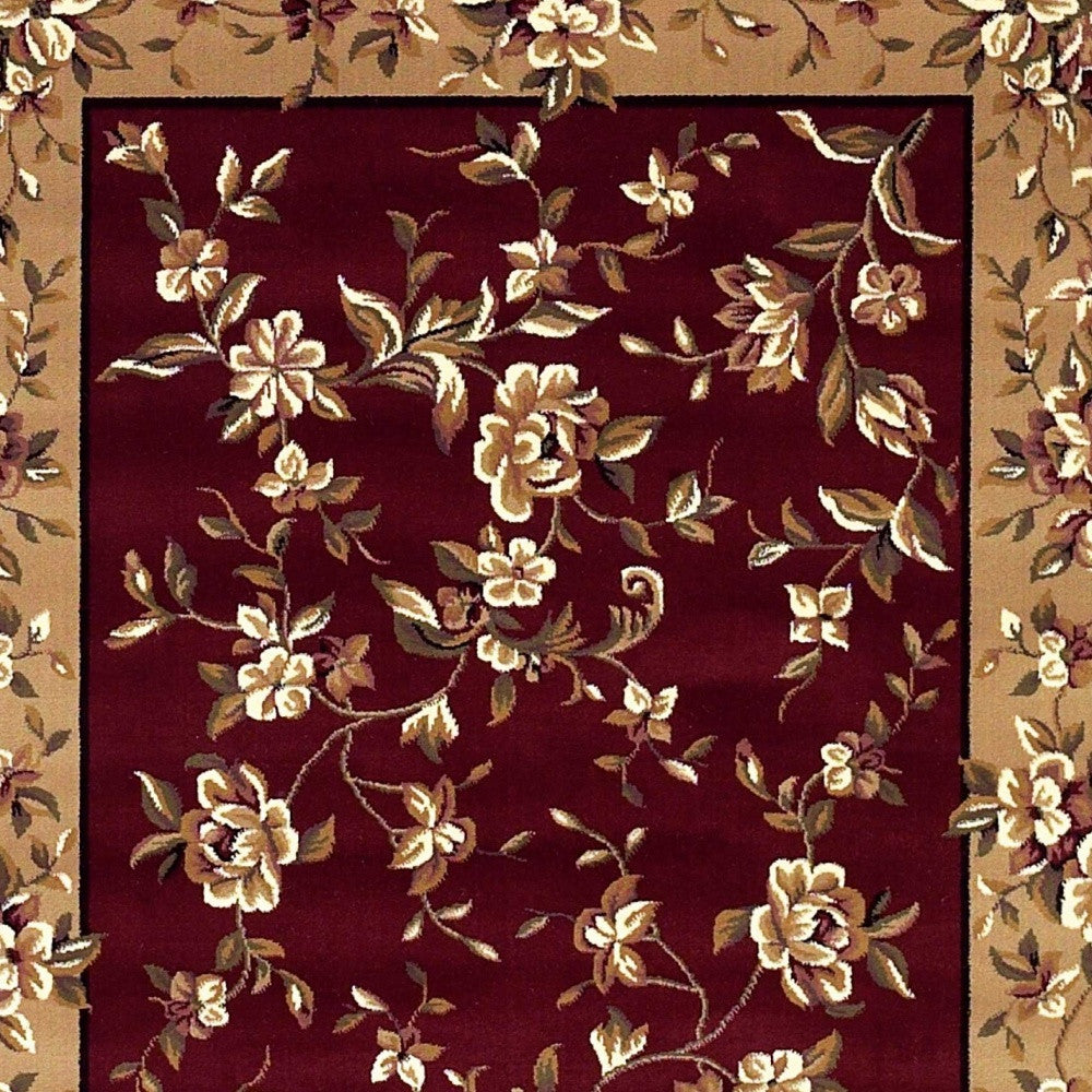 10'X13' Red Beige Machine Woven Floral Traditional Indoor Area Rug