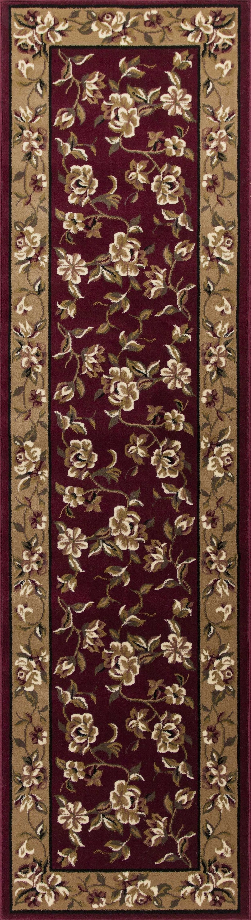 10'X13' Red Beige Machine Woven Floral Traditional Indoor Area Rug