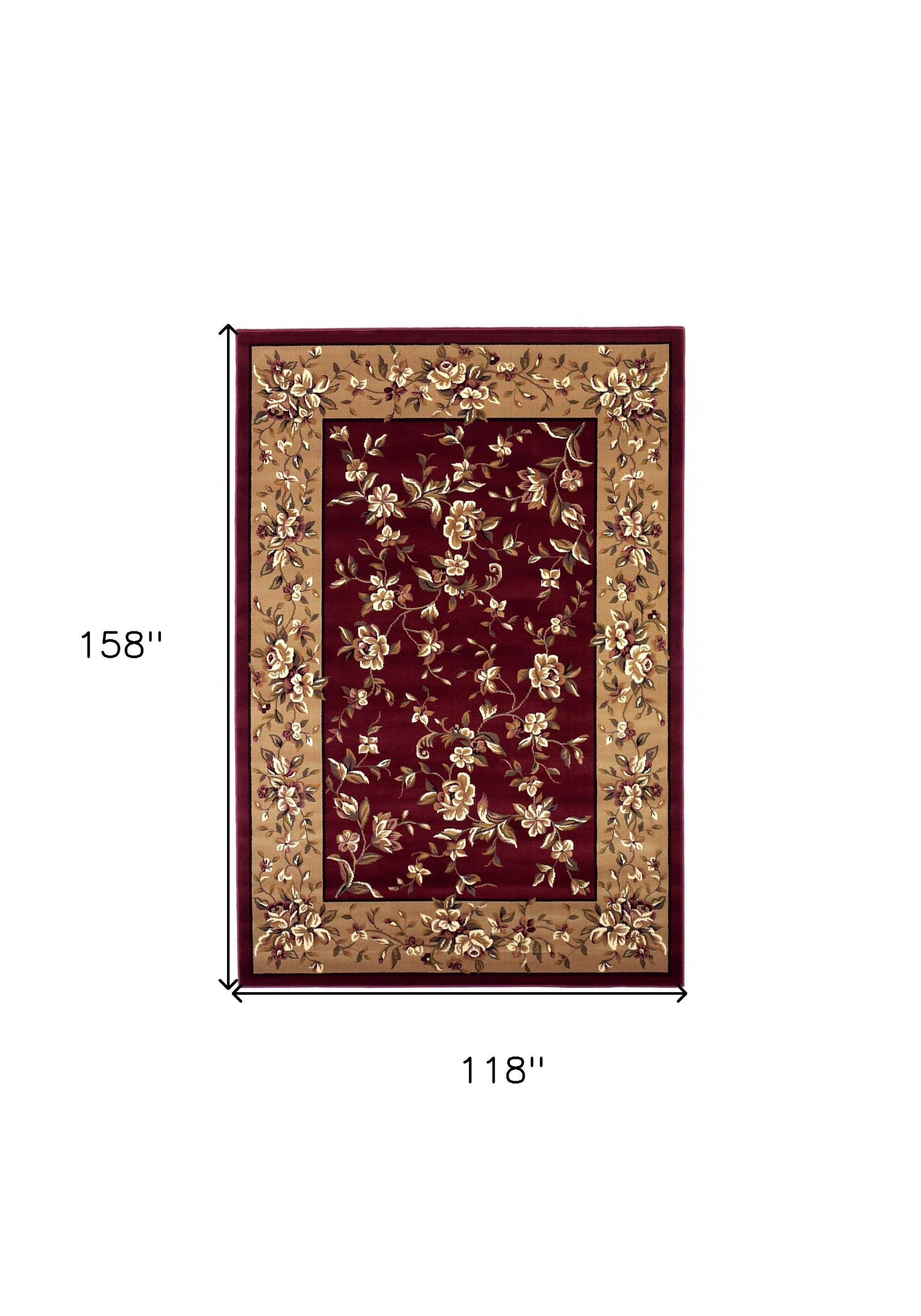 10'X13' Red Beige Machine Woven Floral Traditional Indoor Area Rug