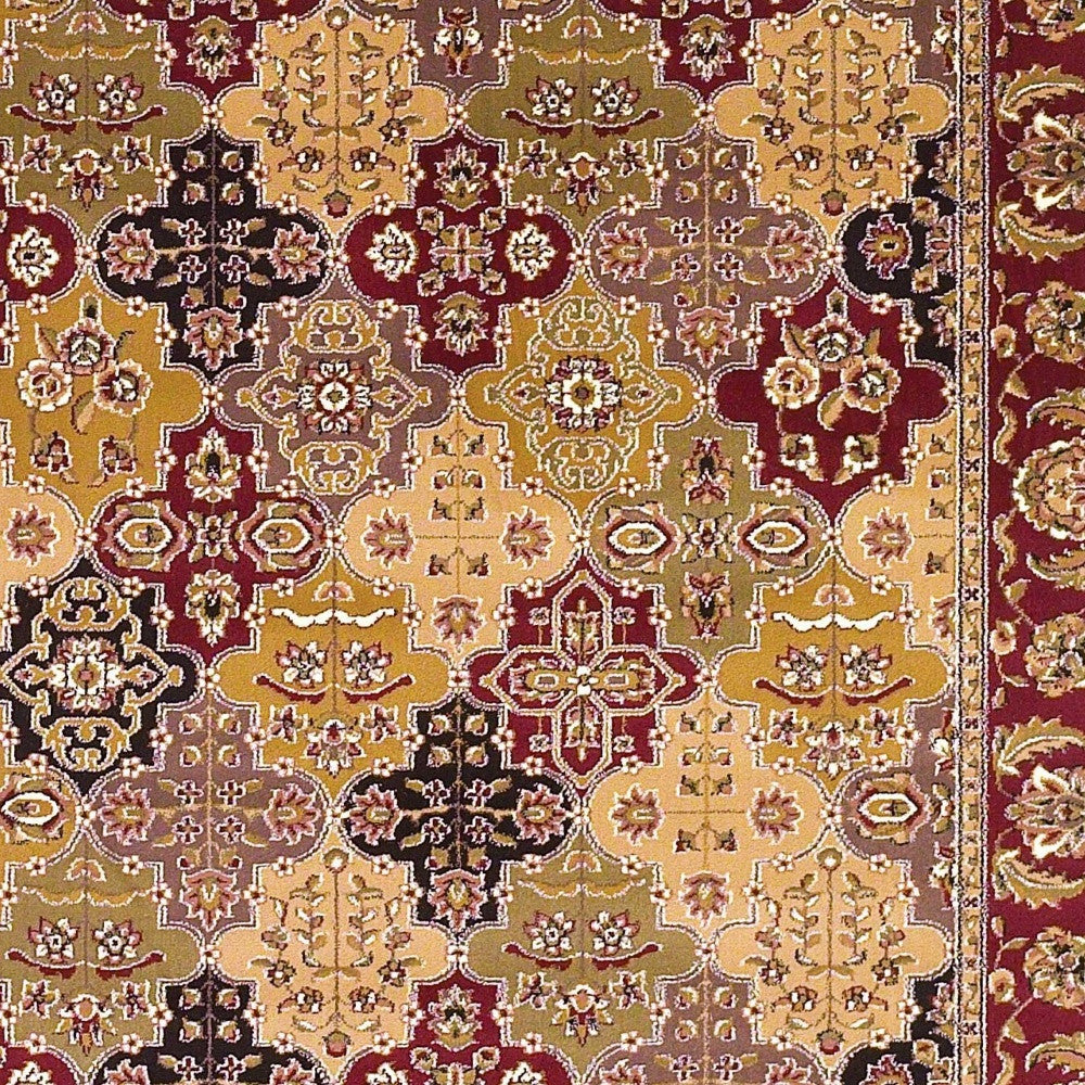 5' X 8' Red Floral Panel Bordered Area Rug