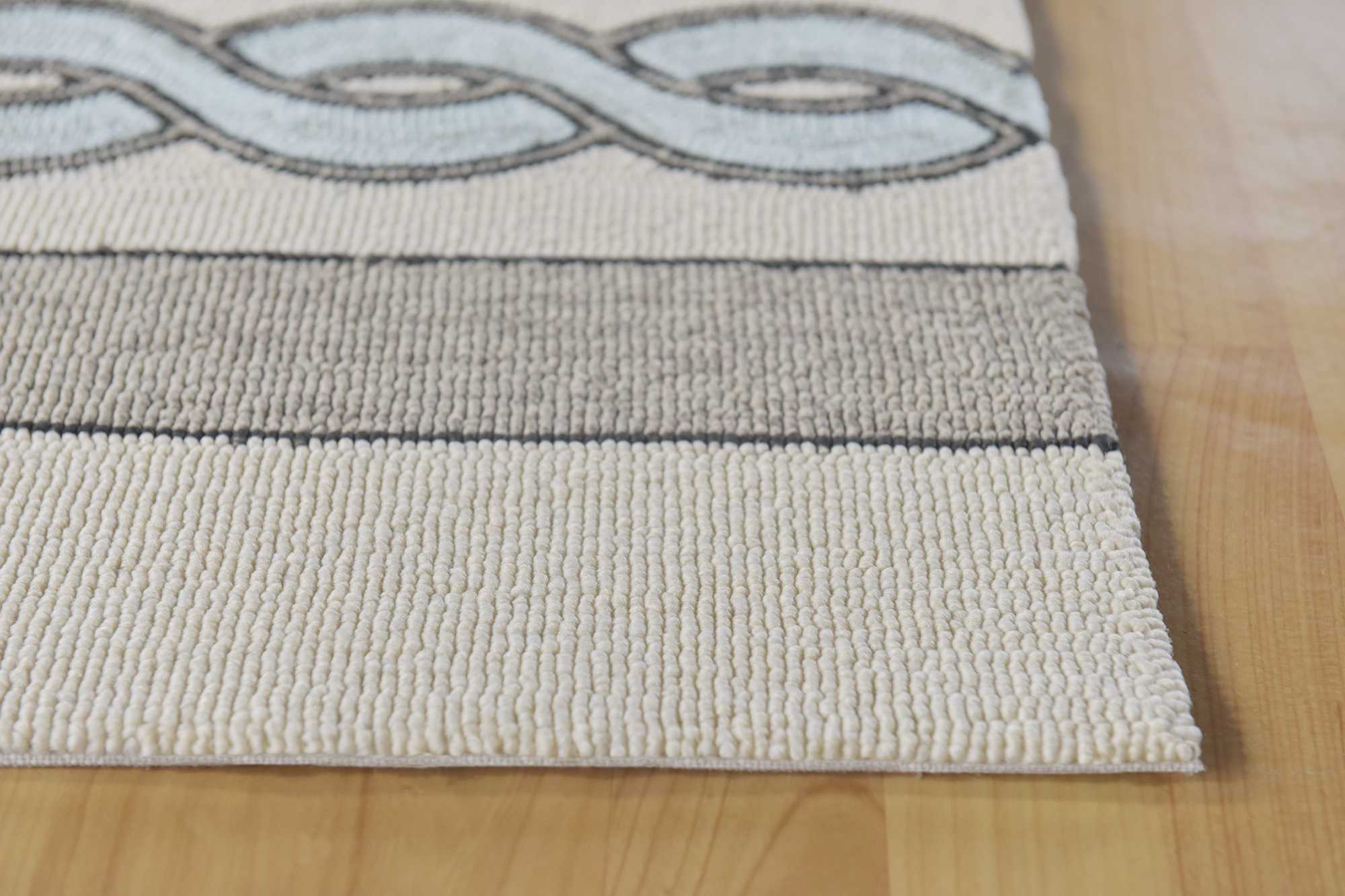 3' X 5' Ivory Light Blue And Gray Geometric Hand Hooked Worn/Fade Area Rug - Home & Garden