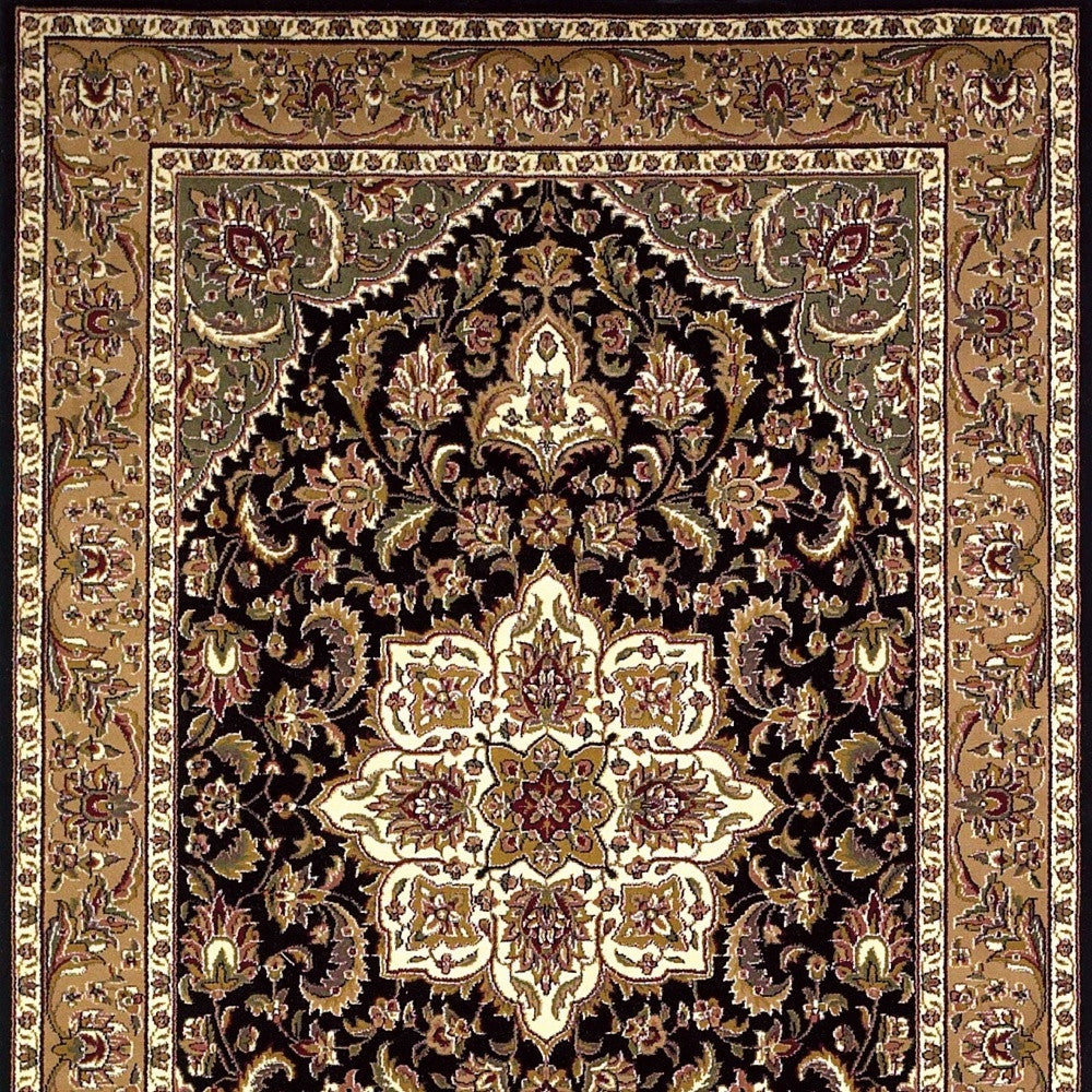 3' X 5' Black And Beige Floral Medallion Area Rug - Home & Garden