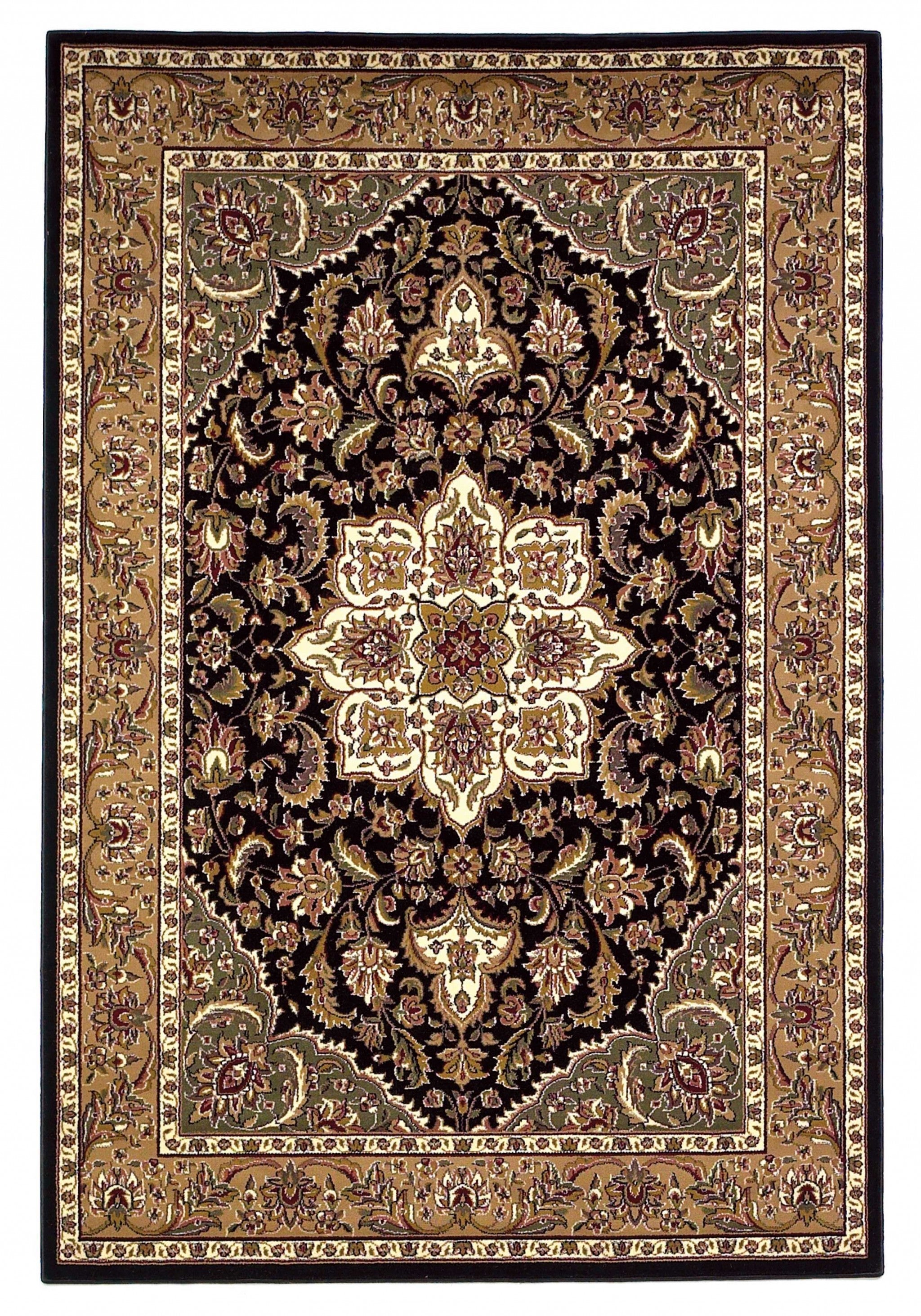 3' X 5' Black And Beige Floral Medallion Area Rug - Home & Garden