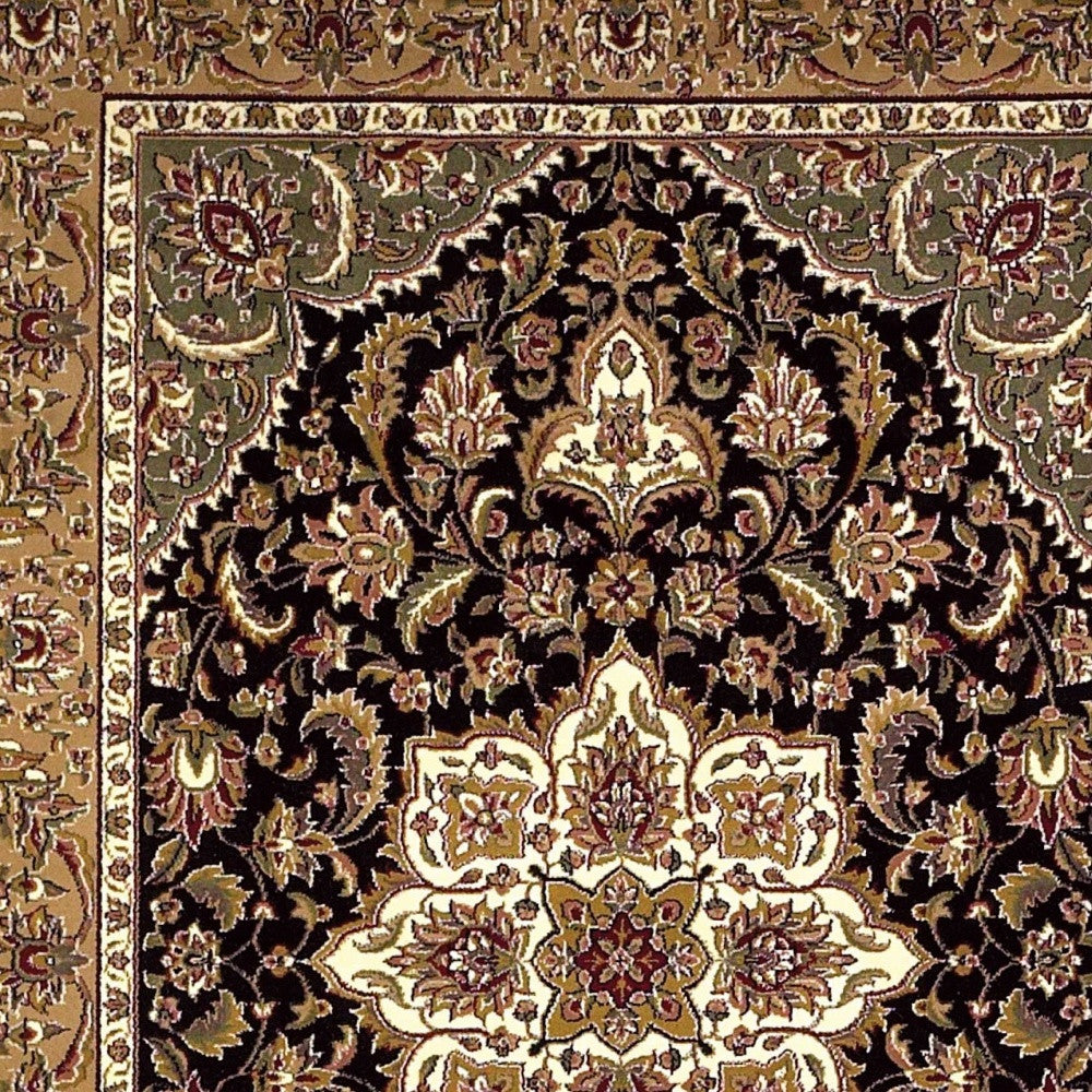 3' X 5' Black And Beige Floral Medallion Area Rug - Home & Garden