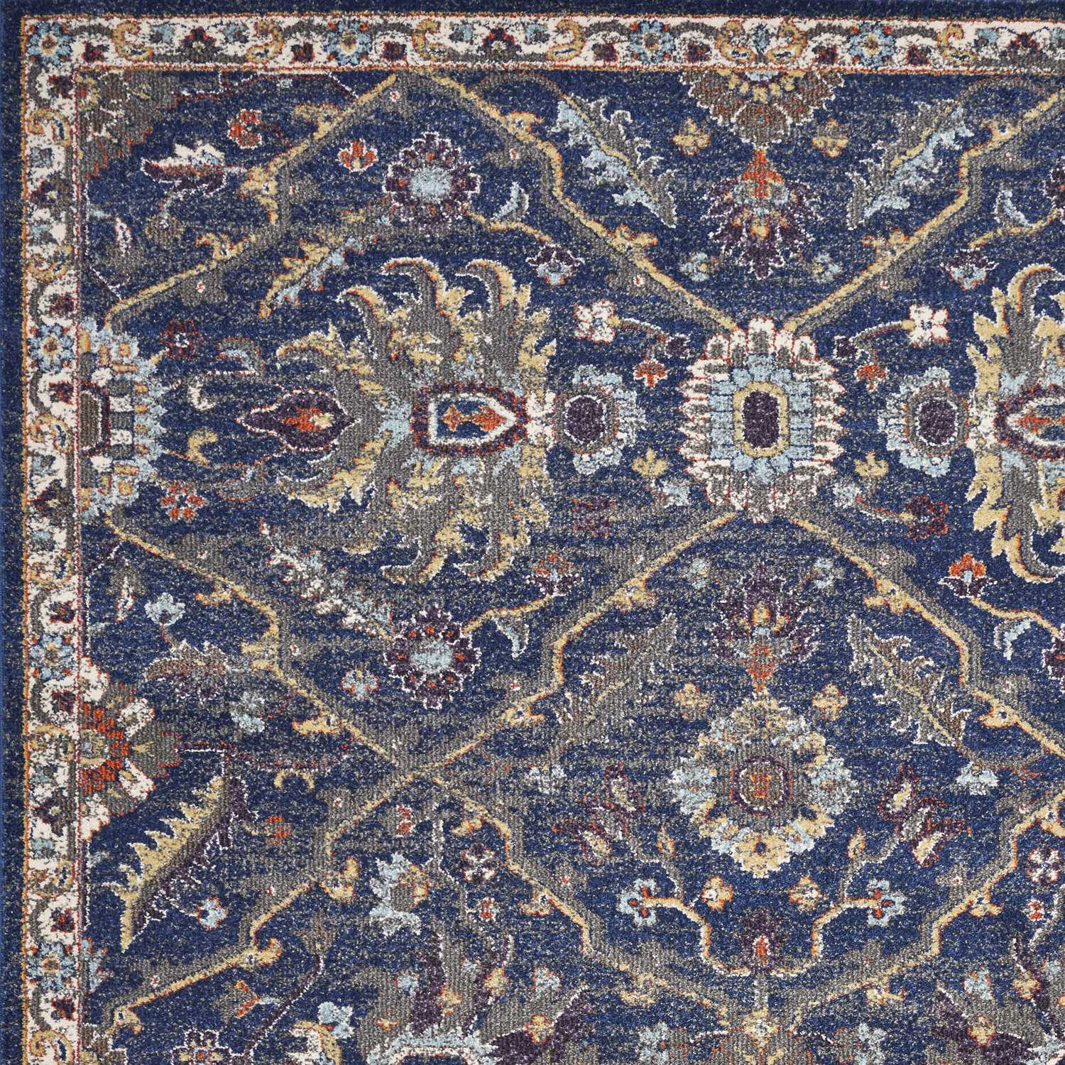 3' X 5' Royal Blue Gold And Gray Medallion Area Rug - Home & Garden
