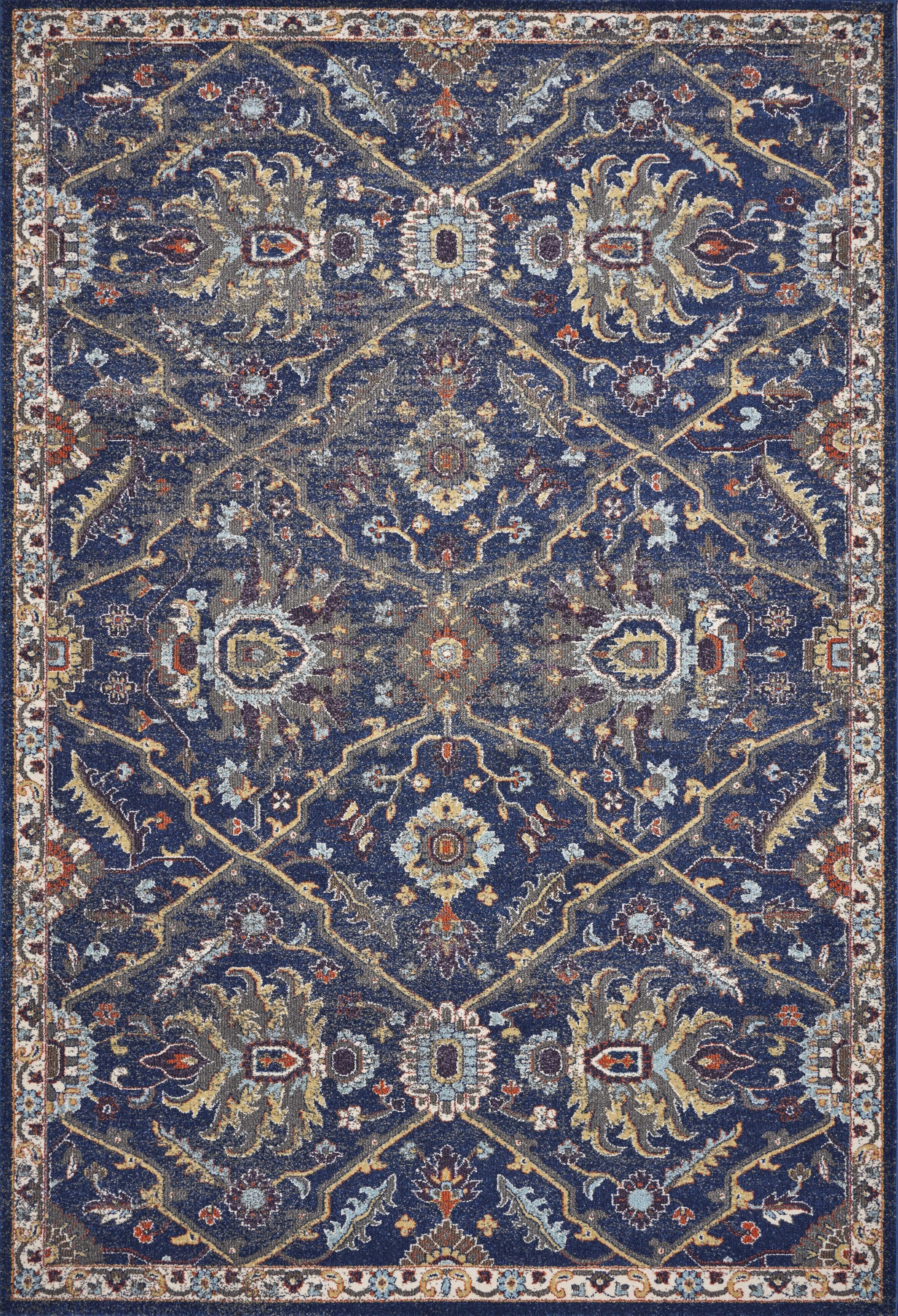 3' X 5' Royal Blue Gold And Gray Medallion Area Rug - Home & Garden