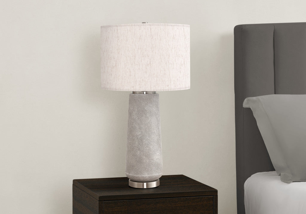 29" Gray and Silver Cylinder Table Lamp With Ivory Drum Shade - Lighting